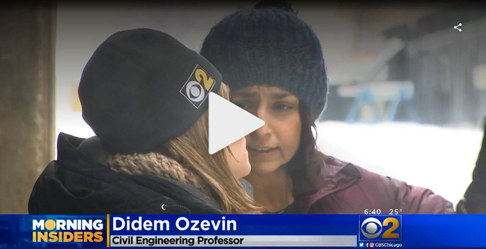 Professor Didem Ozevin talks with CBS reporter