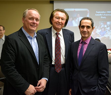 Dean Peter Nelson, MIE Professor W.J. Minkowycz, and MIE Department Head Farzad Mashayek