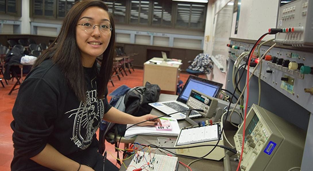 Student working with a computer system