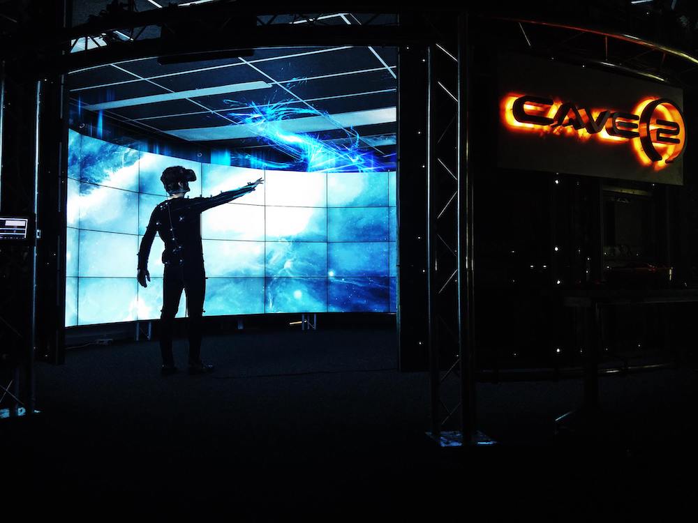 Italy program student Marco Cavallo in the Electronic Visualization Lab's CAVE 2