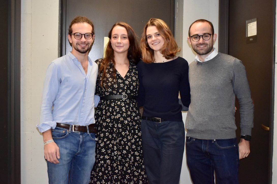 UIC Builtworlds Hackathon teammates (L-R) Francesco Sgherzi, Giulia Soresini, Chiara Gambacorta, and Riccardo Pressiani