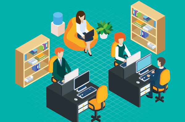 illustration of student services workers at office desks