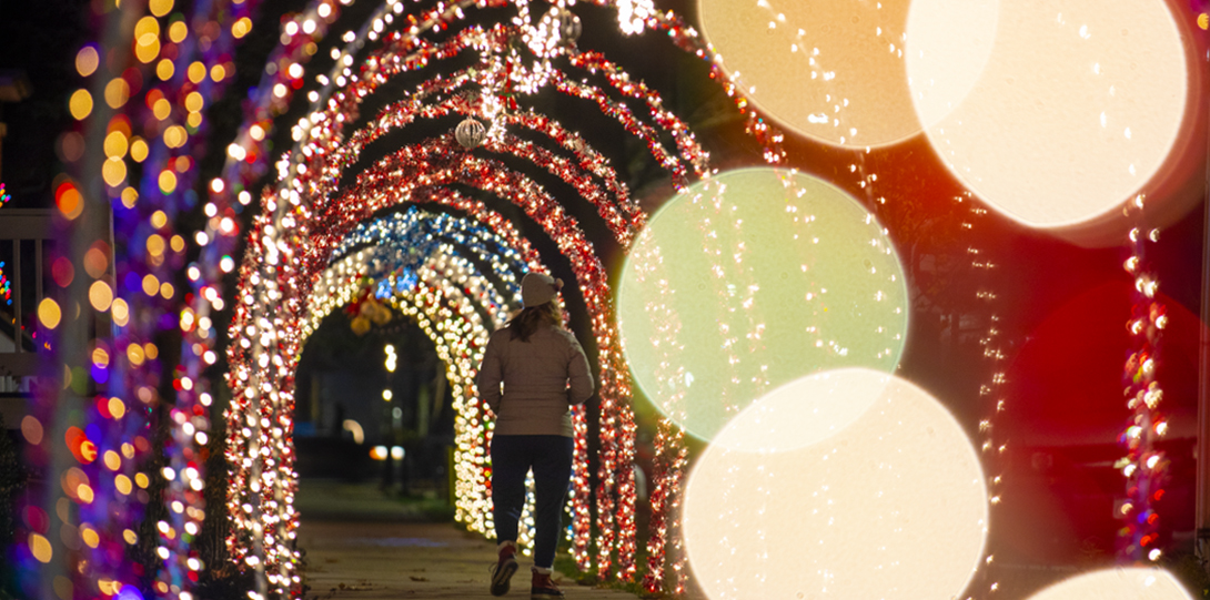 Visitors to the Holiday Lights exhibit in an Irving Park neighborhood in Chicago