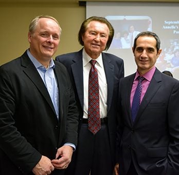Dean Peter Nelson, MIE Professor W.J. Minkowycz, and MIE Department Head Farzad Mashayek 