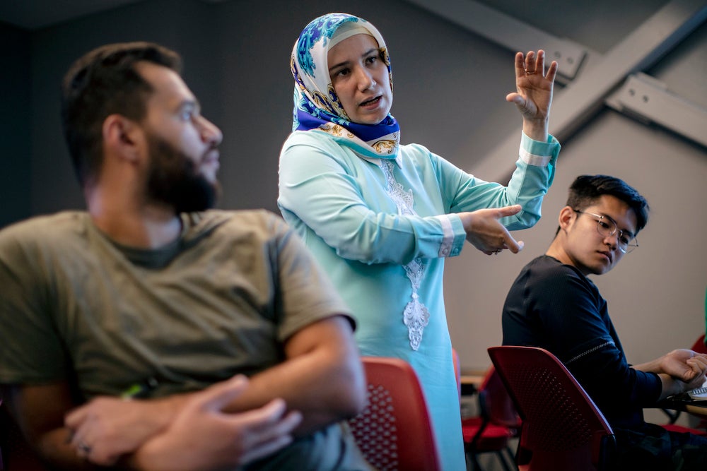 Betul Bilgin of the chemical engineering department teaching a class