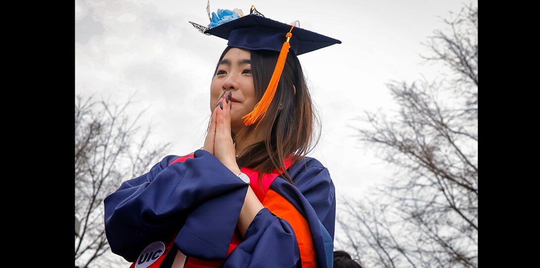 graduating student celebrates