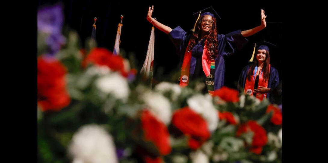 student walking onto stage