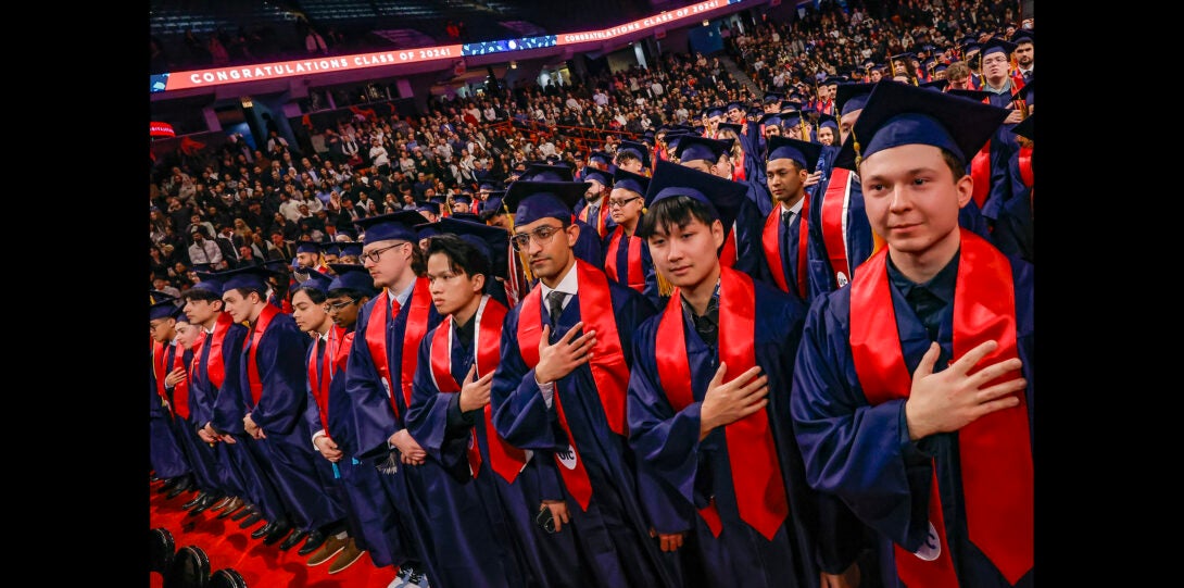 students during national anthem