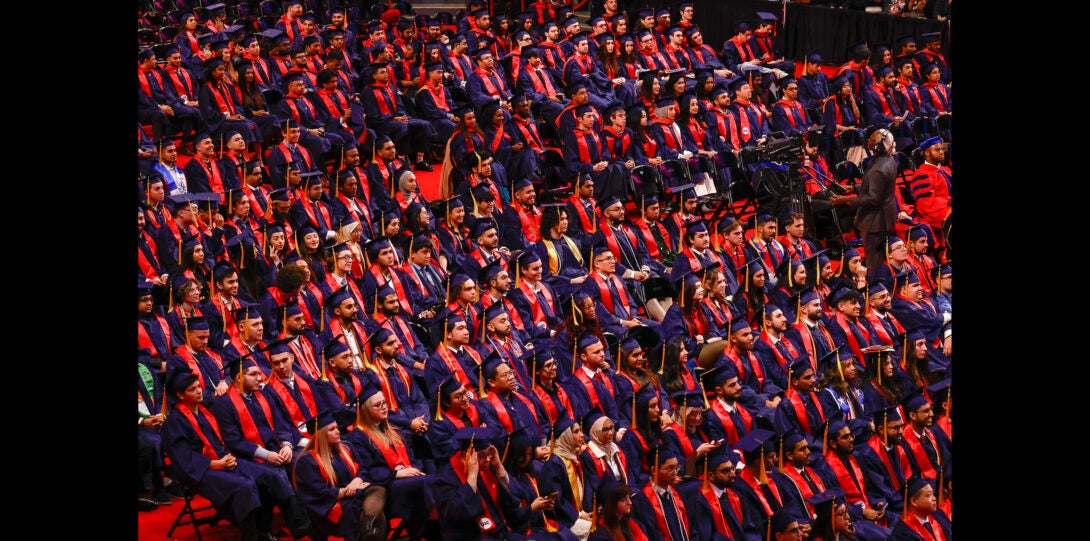 wide shot of student group during ceremony