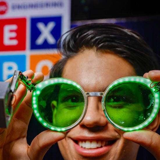 Student with experimental glasses