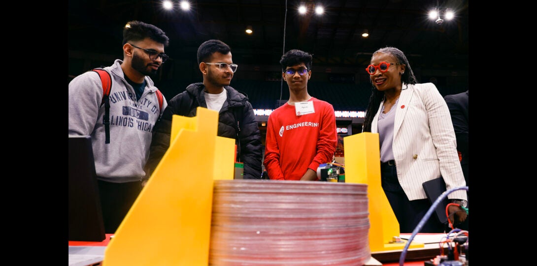 College of Engineering Dean speaks to students about their design project